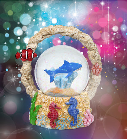 CoTa Global Shark Coral Snow Globe Decor with Pink Sparkle Glitter - 65 mm