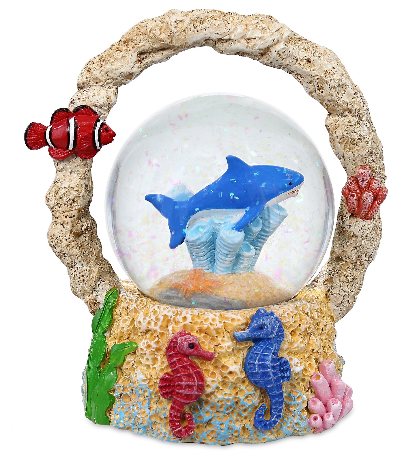 CoTa Global Shark Coral Snow Globe Decor with Pink Sparkle Glitter - 65 mm
