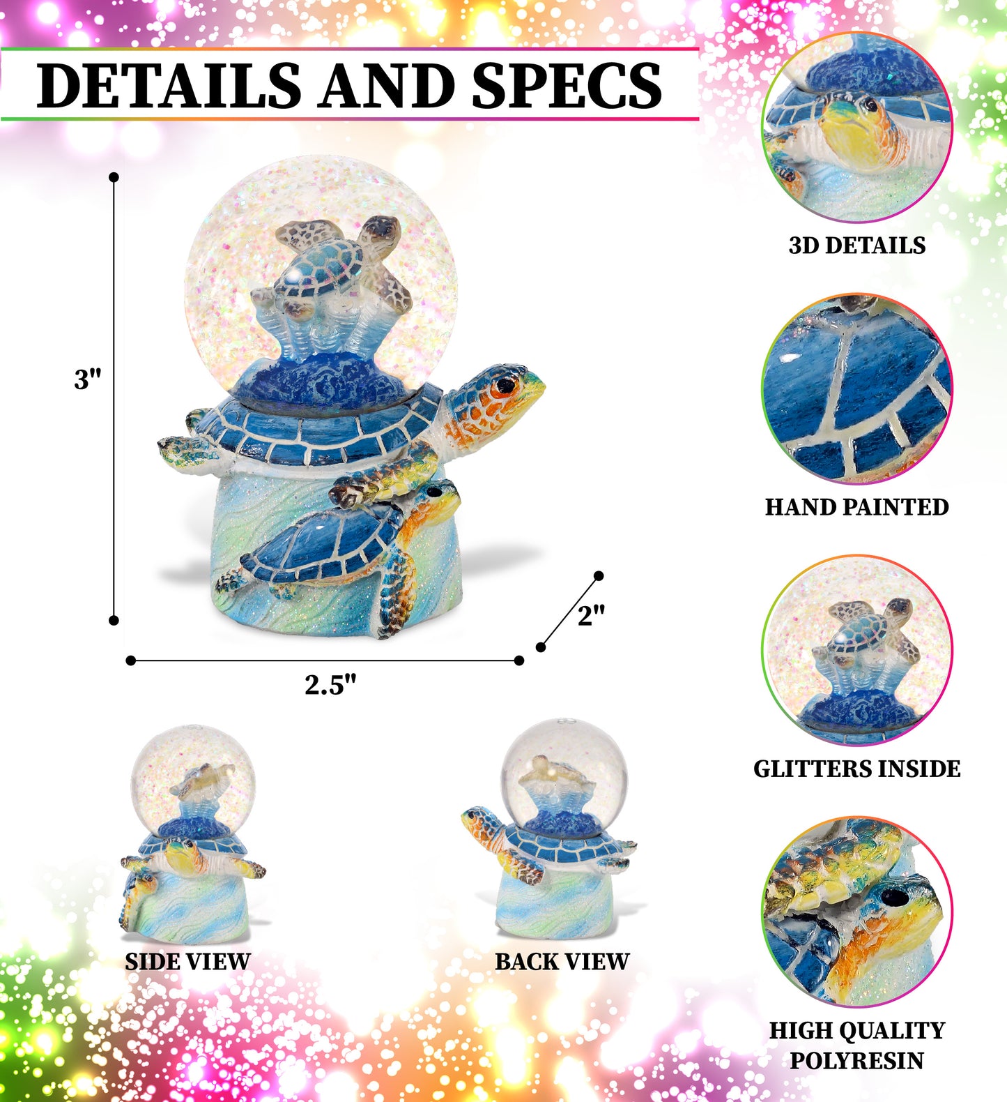SNOWGLOBE - BLUE SEA TURTLE STACK 45MM