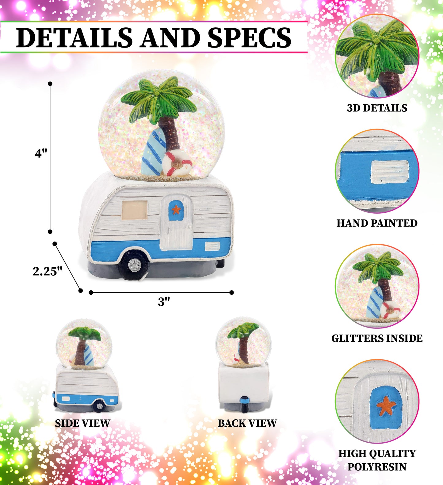 SNOWGLOBE - PALM TREE RV CAMPER 65MM