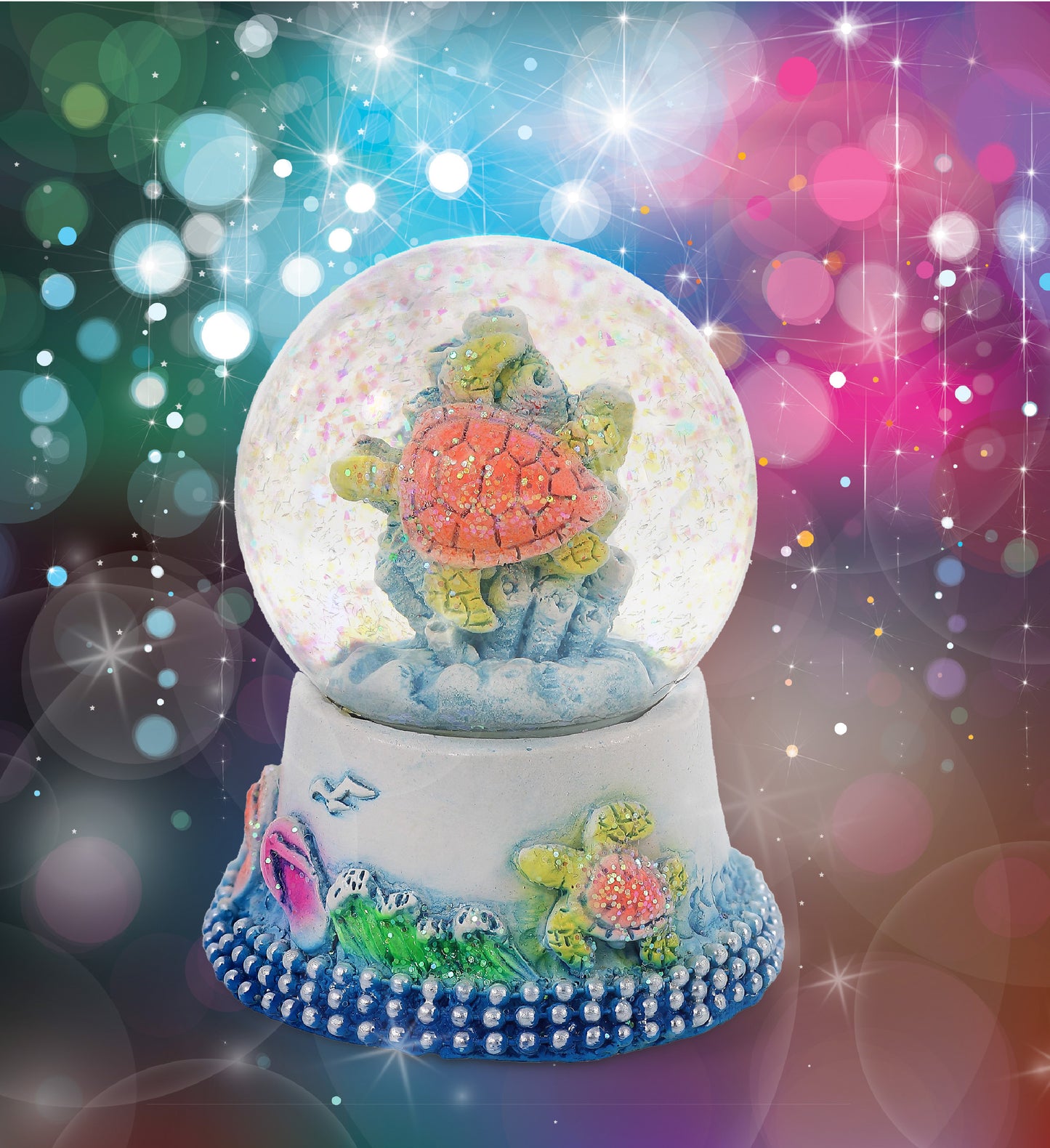 CoTa Global Sea Turtle Neon Snow Globe Decor with Pink Sparkle Glitter - 45 mm