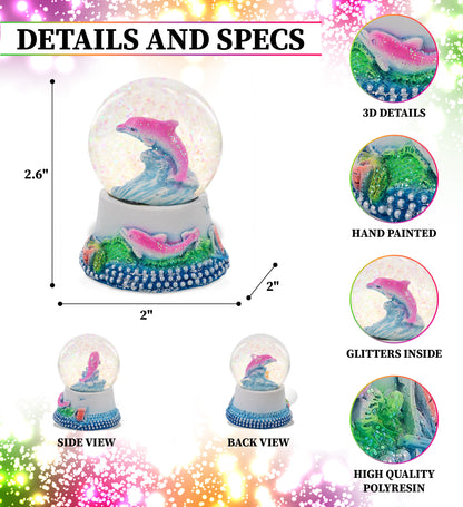 CoTa Global Dolphin Neon Snow Globe Decor with Pink Sparkle Glitter - 45 mm