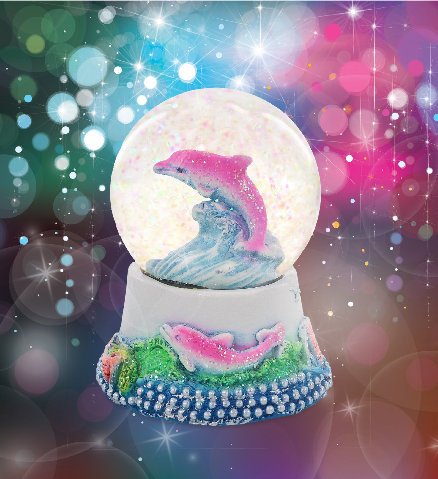 CoTa Global Dolphin Neon Snow Globe Decor with Pink Sparkle Glitter - 45 mm
