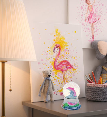 CoTa Global Dolphin Neon Snow Globe Decor with Pink Sparkle Glitter - 45 mm