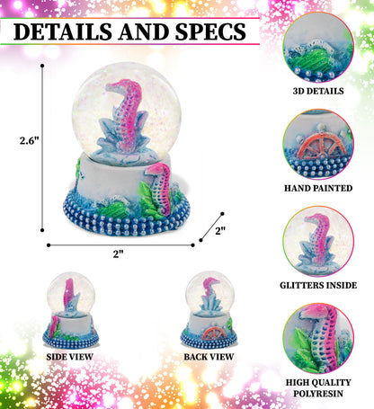 CoTa Global Seahorse Neon Snow Globe Decor with Pink Sparkle Glitter - 45 mm