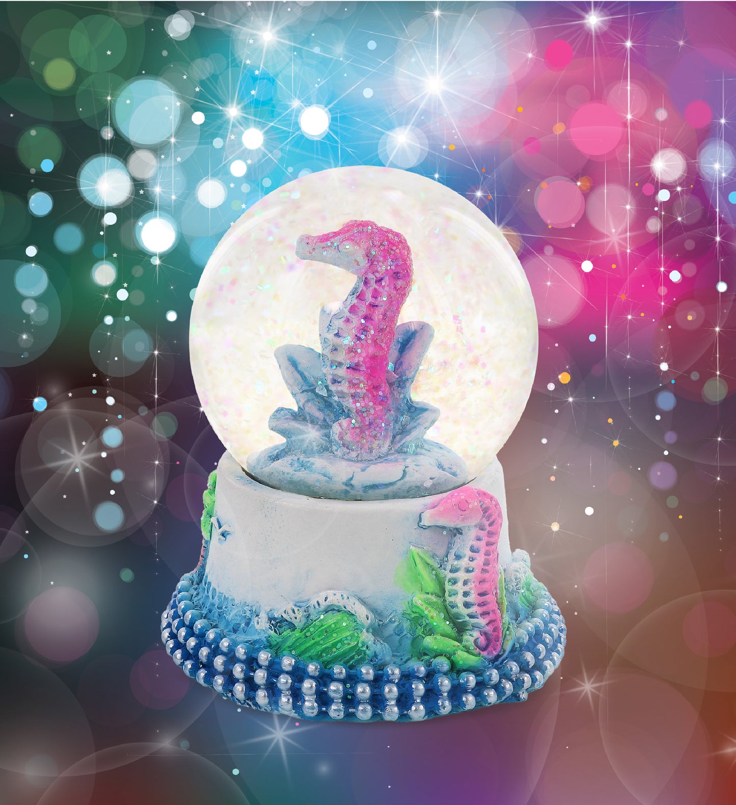 CoTa Global Seahorse Neon Snow Globe Decor with Pink Sparkle Glitter - 45 mm