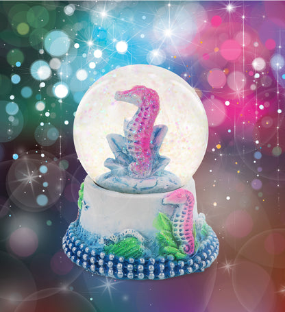 CoTa Global Seahorse Neon Snow Globe Decor with Pink Sparkle Glitter - 45 mm