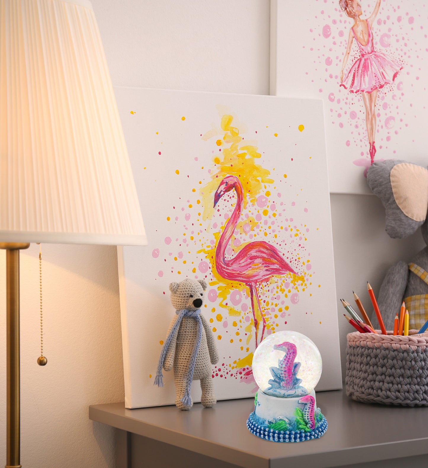 CoTa Global Seahorse Neon Snow Globe Decor with Pink Sparkle Glitter - 45 mm