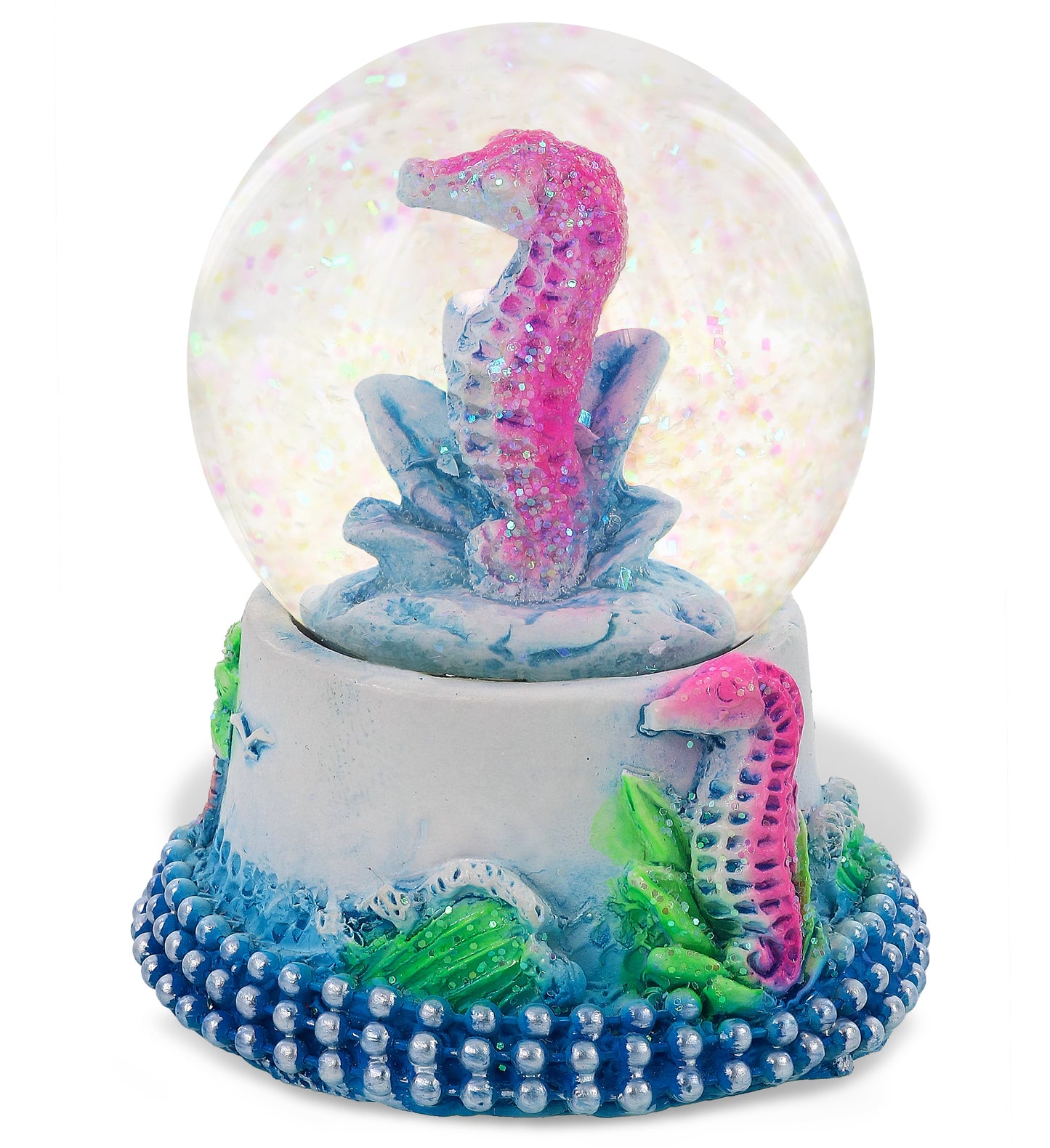 CoTa Global Seahorse Neon Snow Globe Decor with Pink Sparkle Glitter - 45 mm