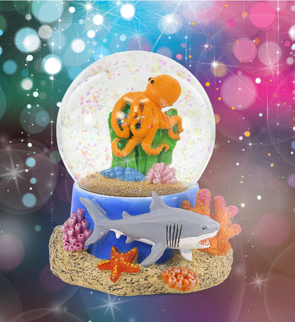 CoTa Global Octopus Coral Snow Globe Decor with Pink Sparkle Glitter - 65 mm