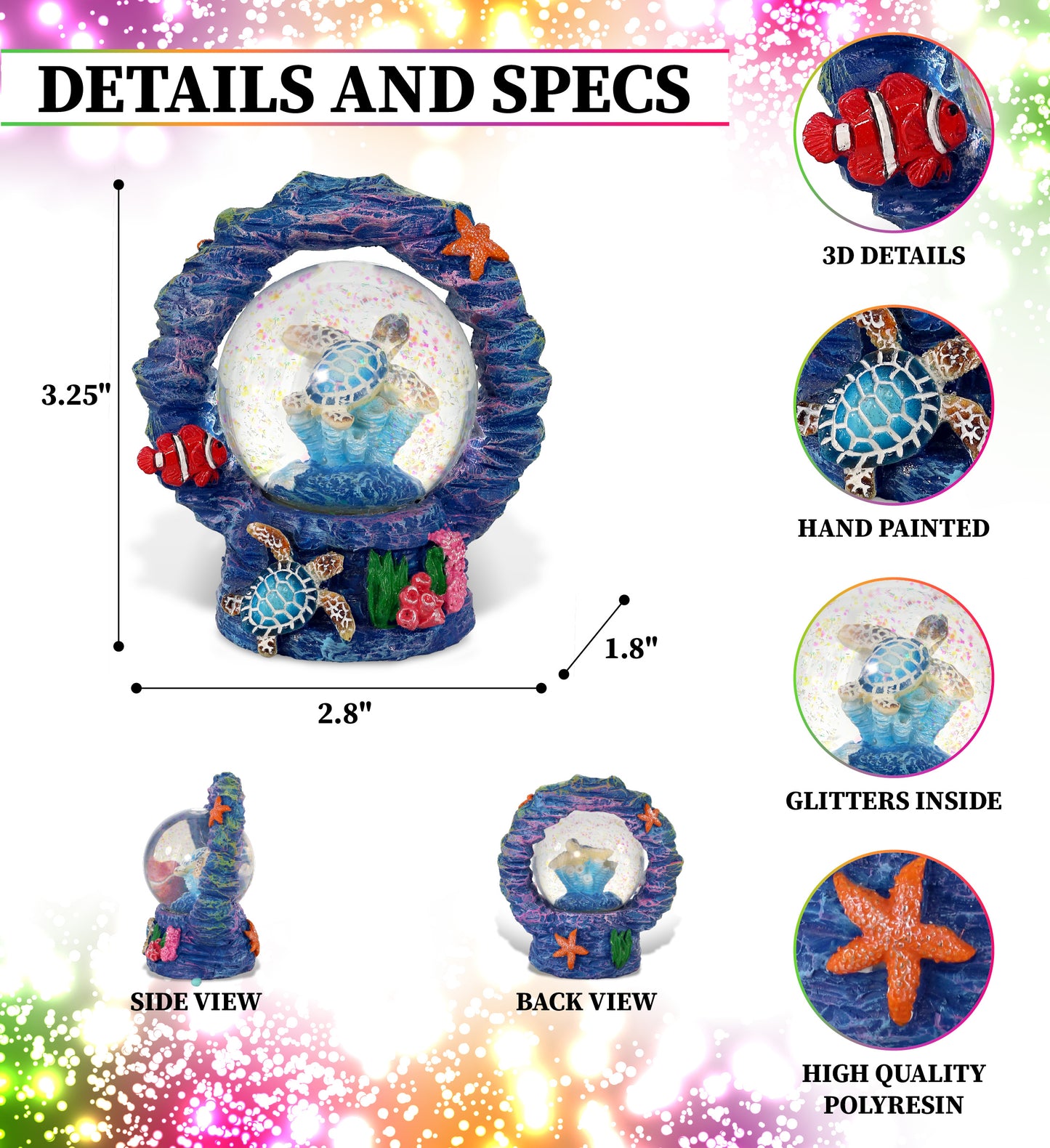 CORAL SNOWGLOBE - SEA TURTLE 45MM