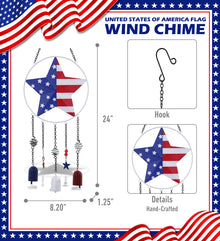 CoTa Global USA Flag Star Handcrafted Glass and Metal Wind Chime - 24 Inches