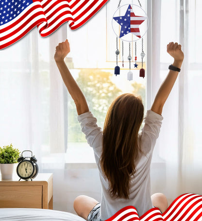 CoTa Global USA Flag Star Handcrafted Glass and Metal Wind Chime - 24 Inches