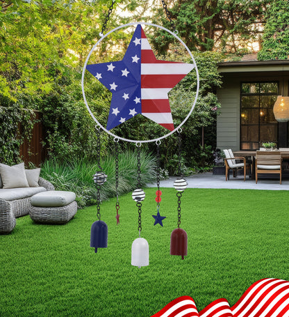 CoTa Global USA Flag Star Handcrafted Glass and Metal Wind Chime - 24 Inches