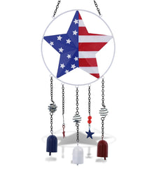 CoTa Global USA Flag Star Handcrafted Glass and Metal Wind Chime - 24 Inches