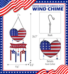 CoTa Global USA Flag Heart Handcrafted Glass and Metal Wind Chime - 26.7 Inches