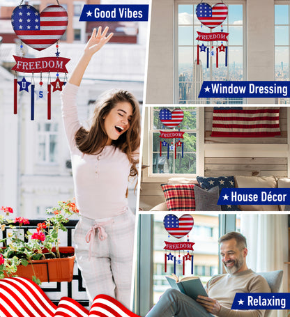 CoTa Global USA Flag Heart Handcrafted Glass and Metal Wind Chime - 26.7 Inches