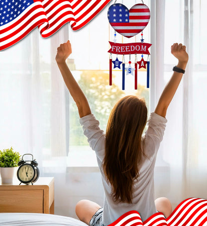 CoTa Global USA Flag Heart Handcrafted Glass and Metal Wind Chime - 26.7 Inches