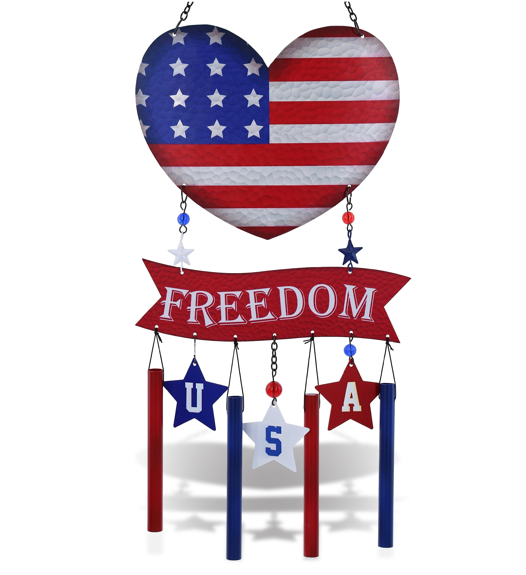 CoTa Global USA Flag Heart Handcrafted Glass and Metal Wind Chime - 26.7 Inches