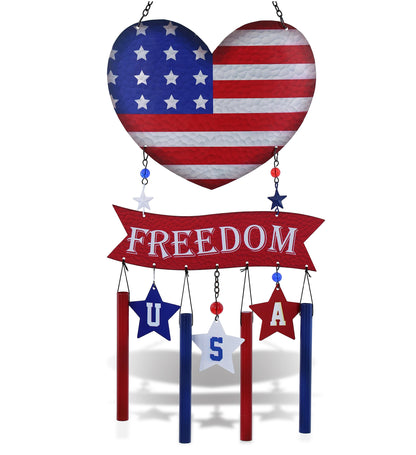 CoTa Global USA Flag Heart Handcrafted Glass and Metal Wind Chime - 26.7 Inches