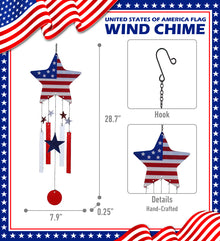 CoTa Global USA Flag Star Handcrafted Glass and Metal Wind Chime - 28.7 Inches