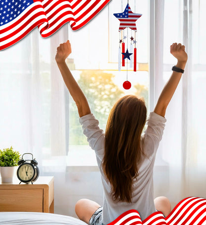 CoTa Global USA Flag Star Handcrafted Glass and Metal Wind Chime - 28.7 Inches