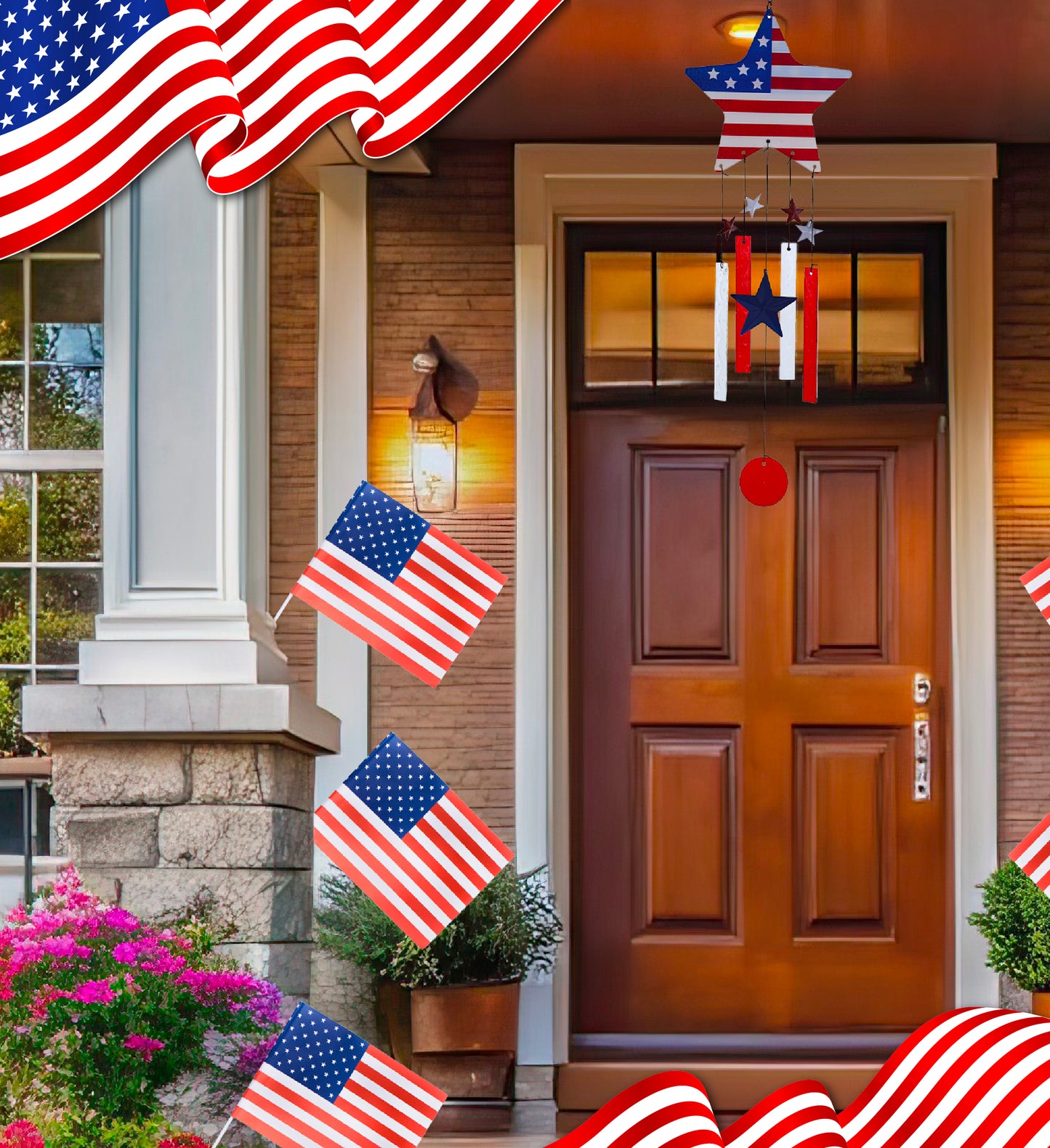 CoTa Global USA Flag Star Handcrafted Glass and Metal Wind Chime - 28.7 Inches