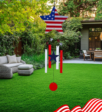 CoTa Global USA Flag Star Handcrafted Glass and Metal Wind Chime - 28.7 Inches