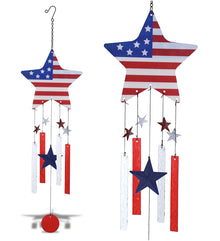 CoTa Global USA Flag Star Handcrafted Glass and Metal Wind Chime - 28.7 Inches