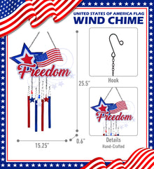 CoTa Global USA Flag Star Handcrafted Glass and Metal Wind Chime - 25.5 Inches