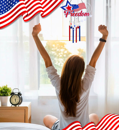 CoTa Global USA Flag Star Handcrafted Glass and Metal Wind Chime - 25.5 Inches