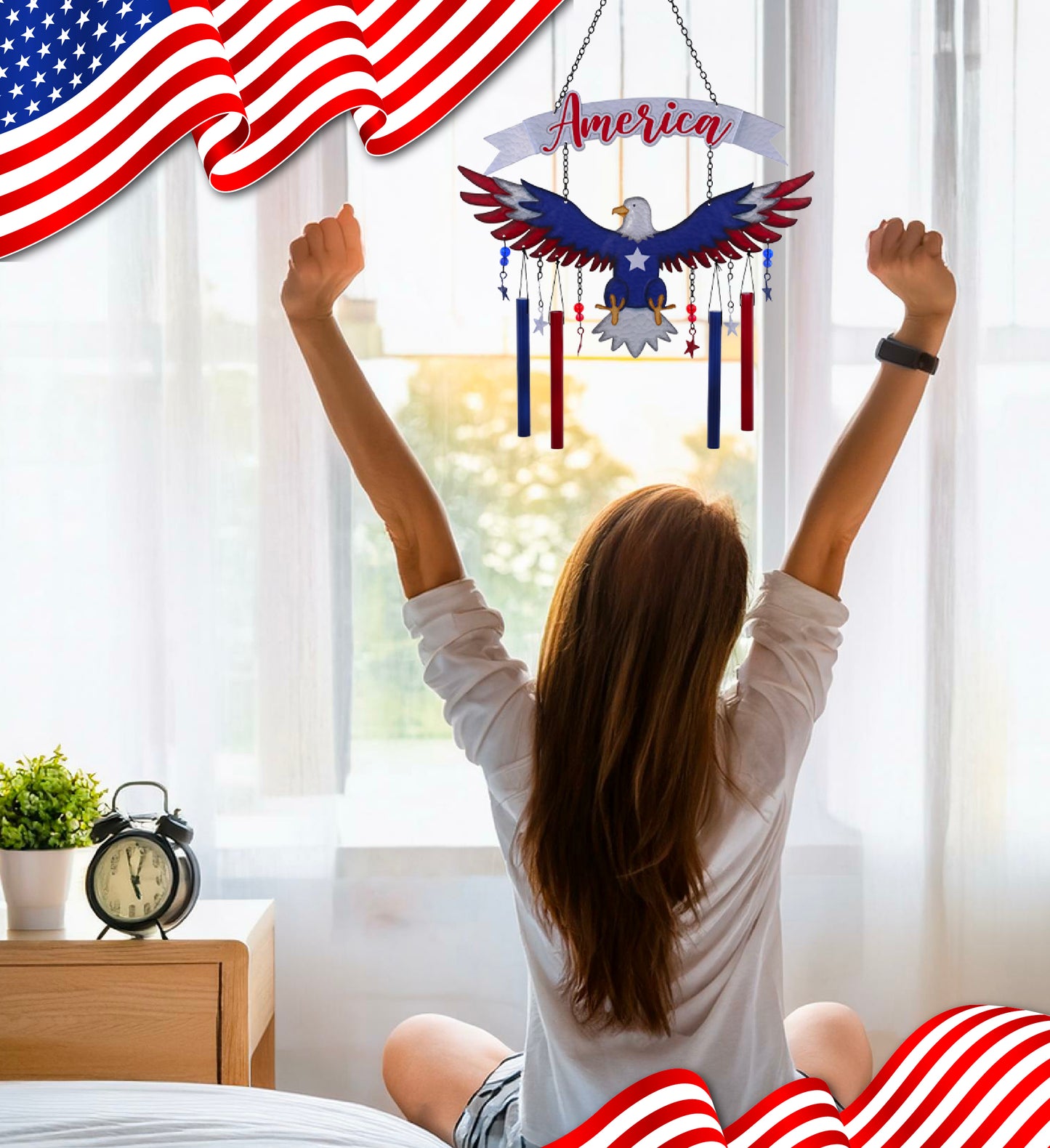 CoTa Global American Eagle Handcrafted Glass and Metal Wind Chime - 24 Inches