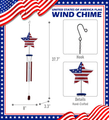CoTa Global USA Flag Star Handcrafted Glass and Metal Wind Chime - 37.7 Inches