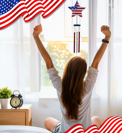 CoTa Global USA Flag Star Handcrafted Glass and Metal Wind Chime - 37.7 Inches