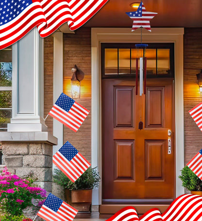 CoTa Global USA Flag Star Handcrafted Glass and Metal Wind Chime - 37.7 Inches