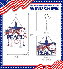 CoTa Global USA Flag Peace Handcrafted Glass and Metal Wind Chime - 20 Inches