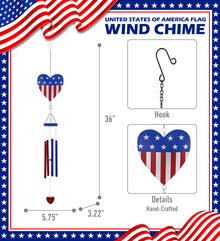 CoTa Global USA Flag Heart Handcrafted Glass and Metal Wind Chime - 36 Inches