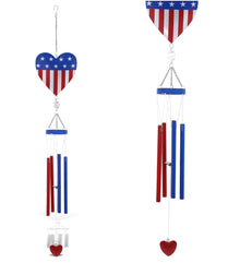CoTa Global USA Flag Heart Handcrafted Glass and Metal Wind Chime - 36 Inches