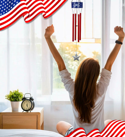 CoTa Global USA Flag Stars Handcrafted Glass and Metal Wind Chime - 33 Inches