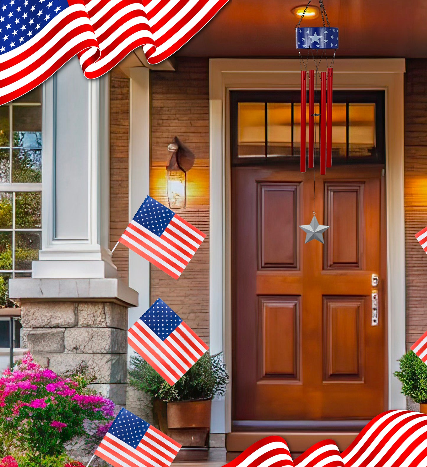 CoTa Global USA Flag Stars Handcrafted Glass and Metal Wind Chime - 33 Inches
