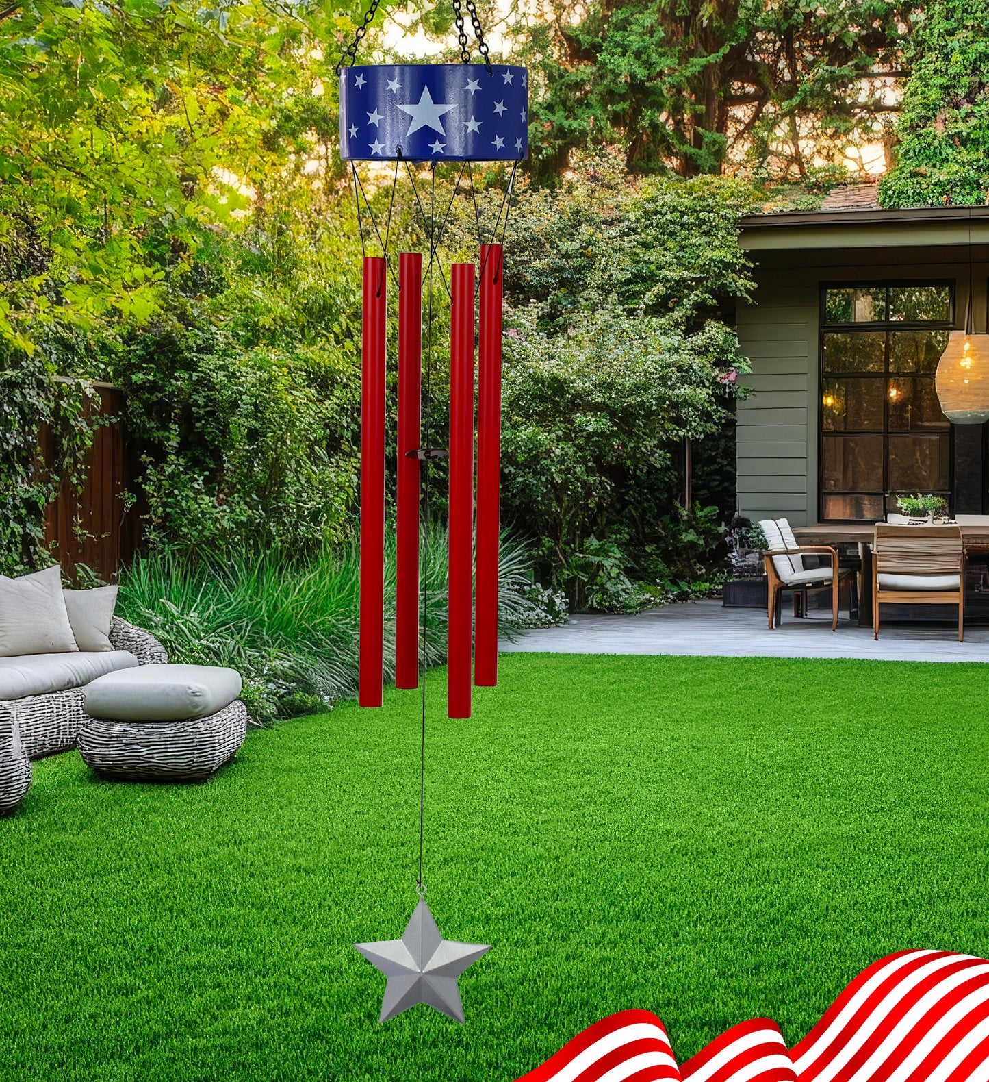 CoTa Global USA Flag Stars Handcrafted Glass and Metal Wind Chime - 33 Inches