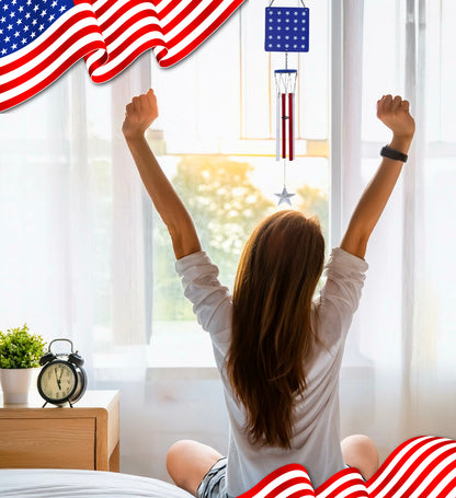 CoTa Global USA Flag Glass Stars Handcrafted Glass Wind Chime - 35.5 Inches