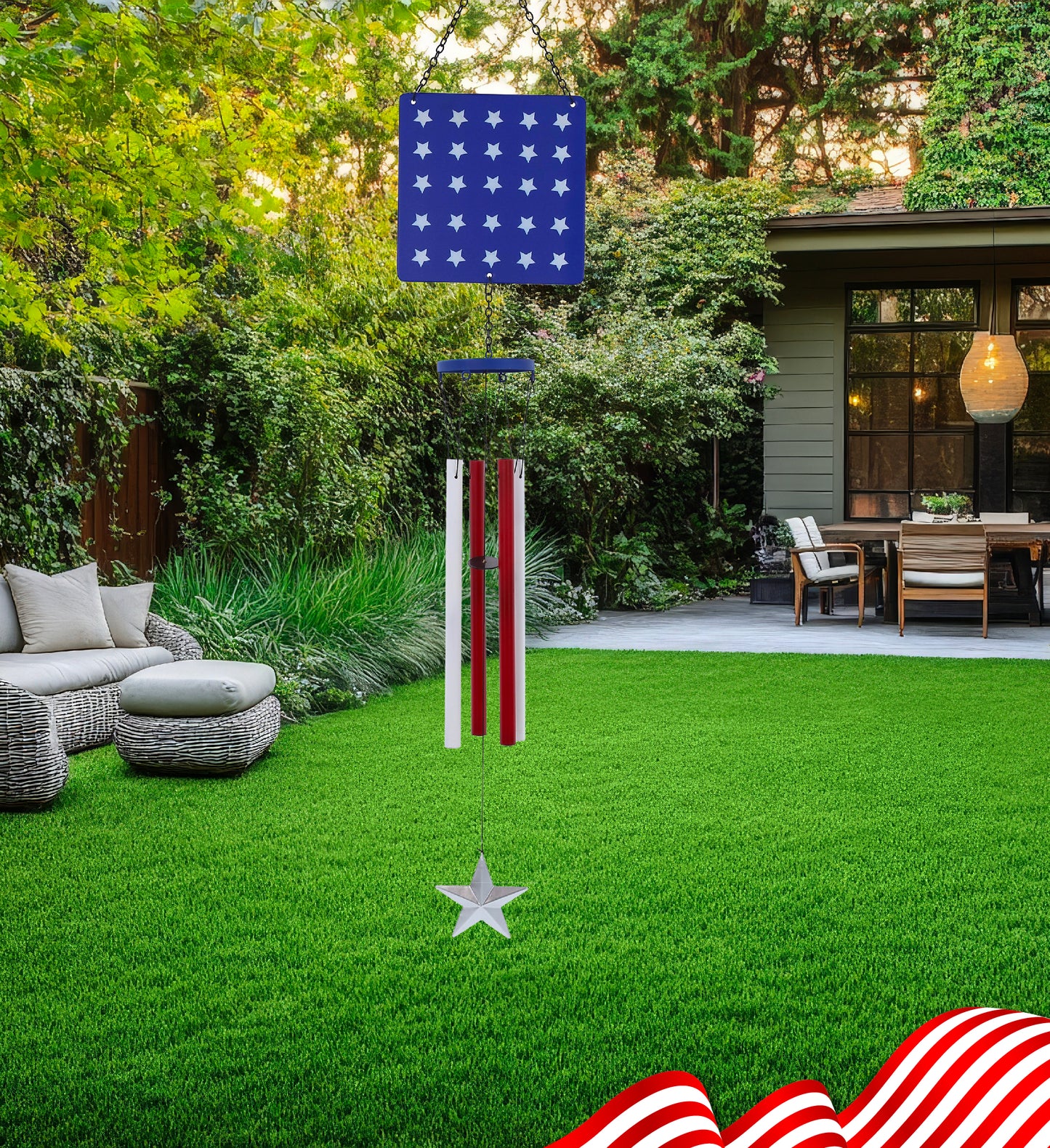 CoTa Global USA Flag Glass Stars Handcrafted Glass Wind Chime - 35.5 Inches