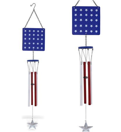 CoTa Global USA Flag Glass Stars Handcrafted Glass Wind Chime - 35.5 Inches