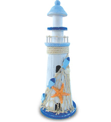 NAUTICAL DECOR - LIGHT BLUE STRIPES LIGHTHOUSE W/STAR FISH LARGE