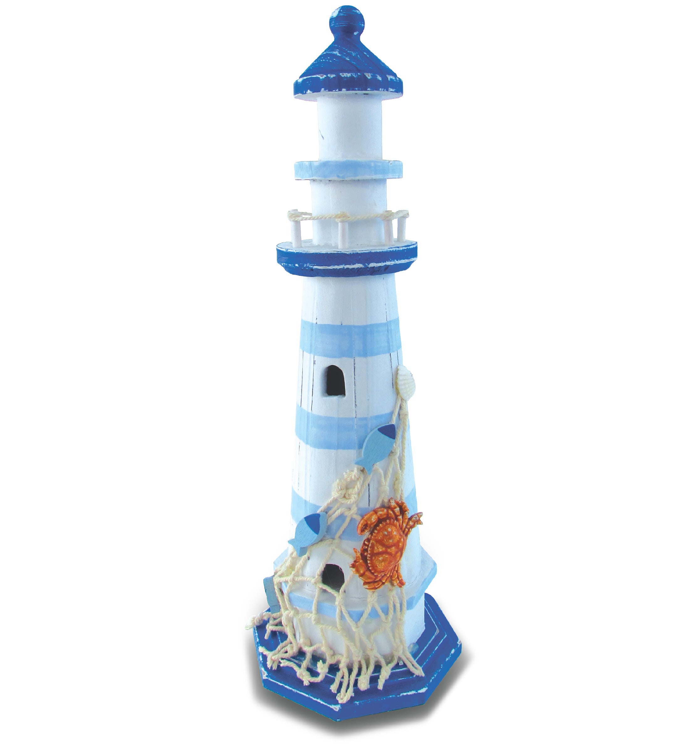 NAUTICAL DECOR - LIGHT BLUE STRIPES LIGHTHOUSE W/CRAB