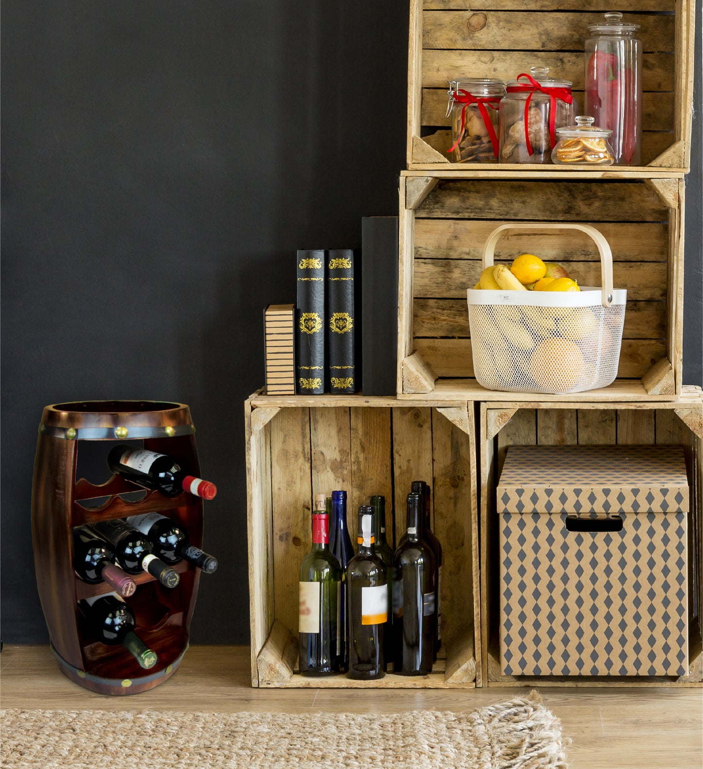 WINE DÉCOR - ALEXANDER - 8 BOTTLES WOODEN HOLDER - BARREL SHAPE
