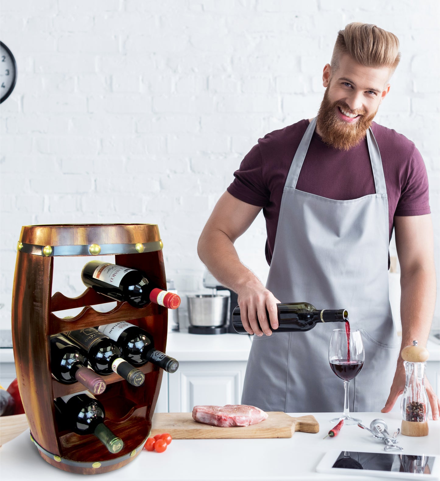 WINE DÉCOR - ALEXANDER - 8 BOTTLES WOODEN HOLDER - BARREL SHAPE