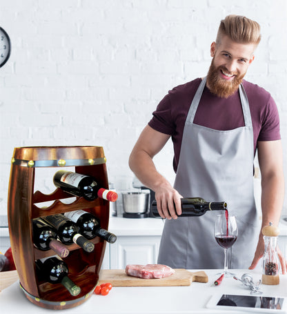 WINE DÉCOR - ALEXANDER - 8 BOTTLES WOODEN HOLDER - BARREL SHAPE