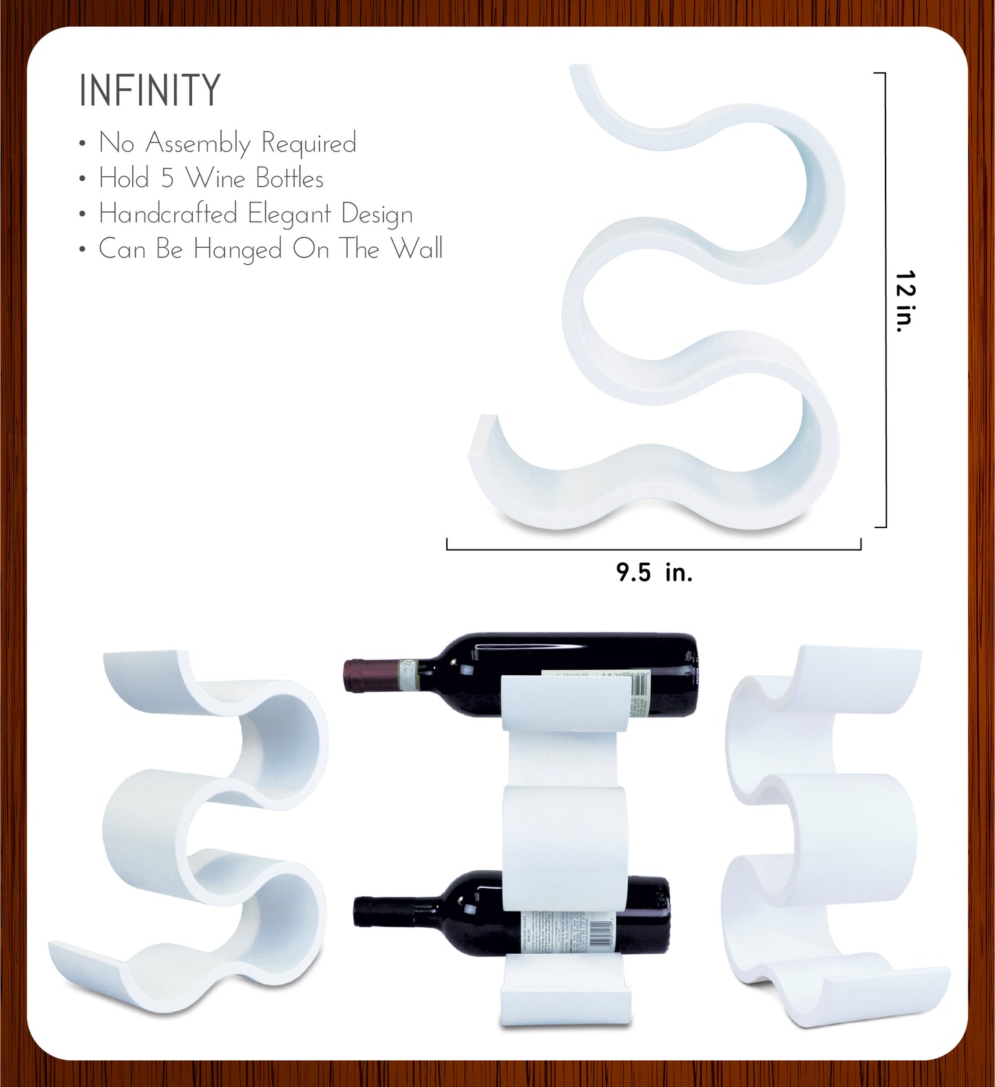 WINE DÉCOR - INFINITY - CONTEMPORARY 5 BOTTLE WINE RACK - WHITE
